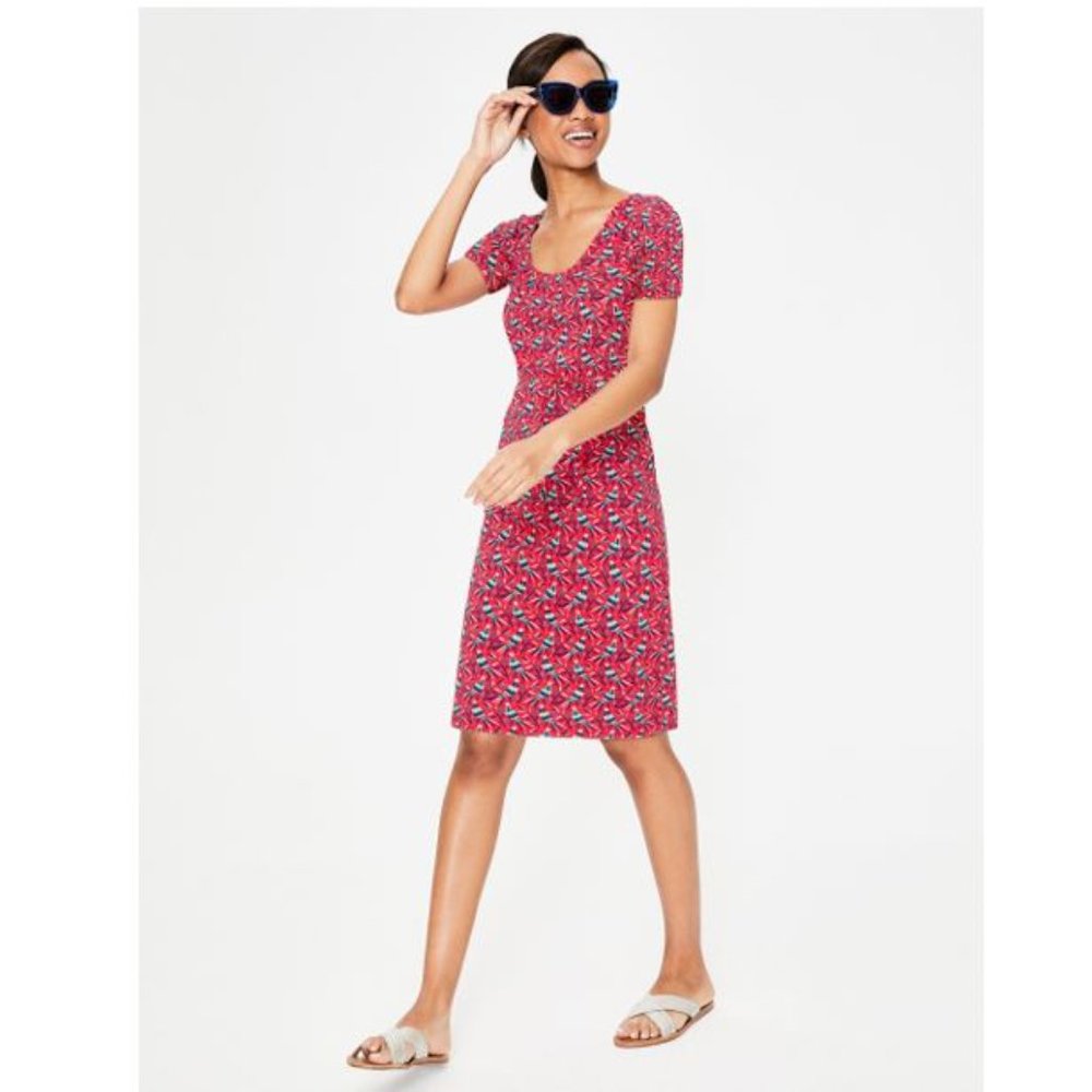 Boden Elspeth Jersey Dress Bird Print Dress - 14